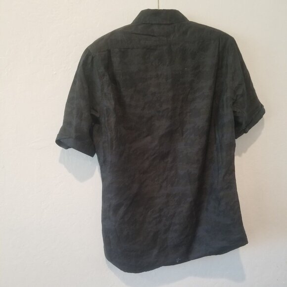Wings + Horns Men Large Casual Button Up Shirt Pockets Cotton Black Short Sleeve - Picture 2 of 9